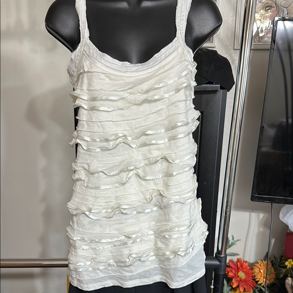 White Ruffled Women's Tank Top - Picture 1 of 8